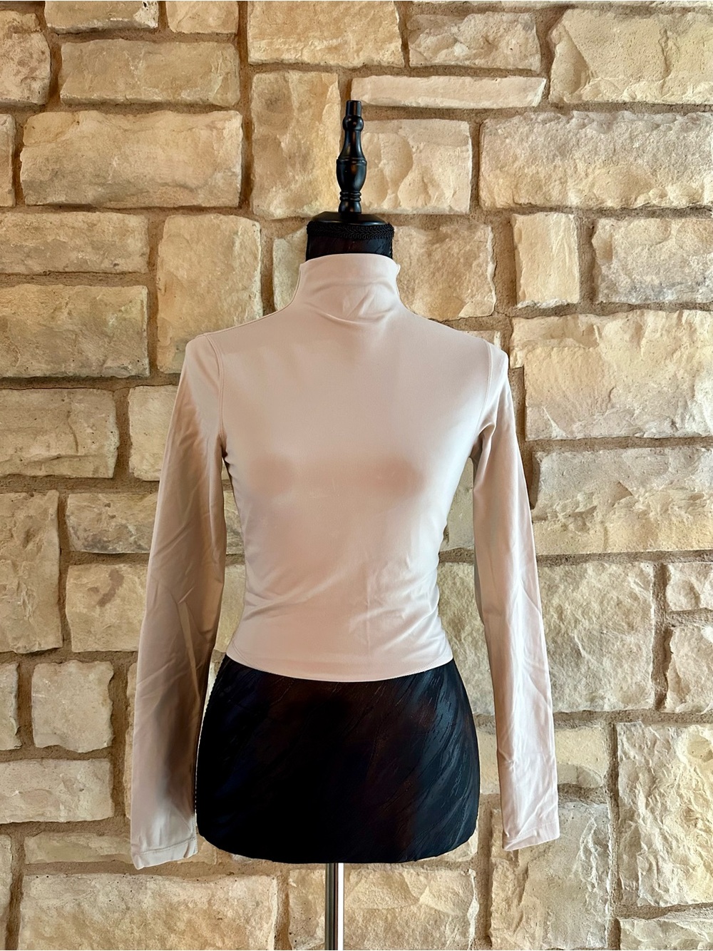 Women's Long Sleeve Mock Neck Top in Beige